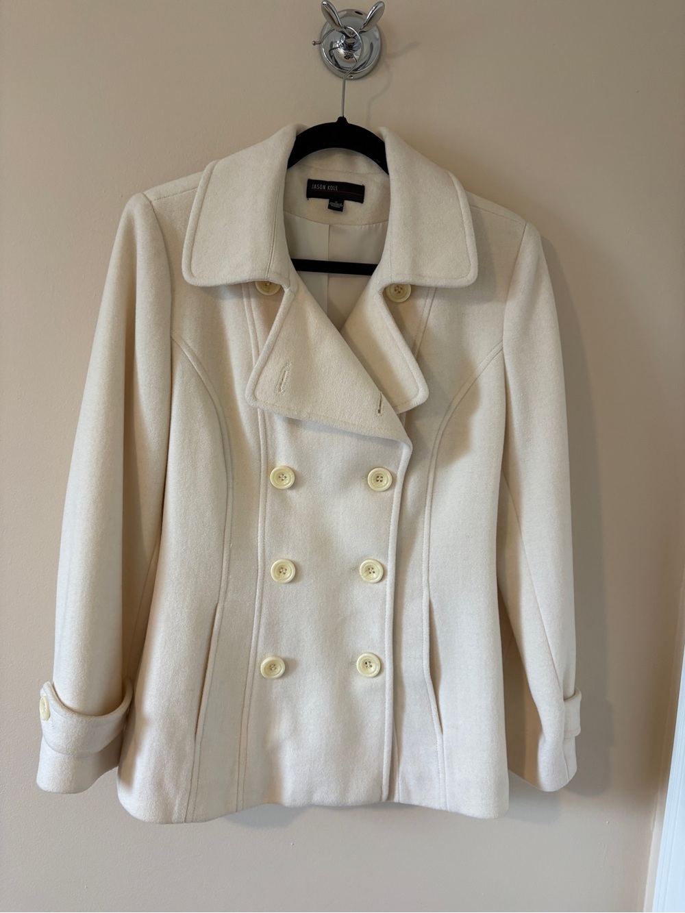 Jason Cole Ivory Double-Breasted Wool Peacoat